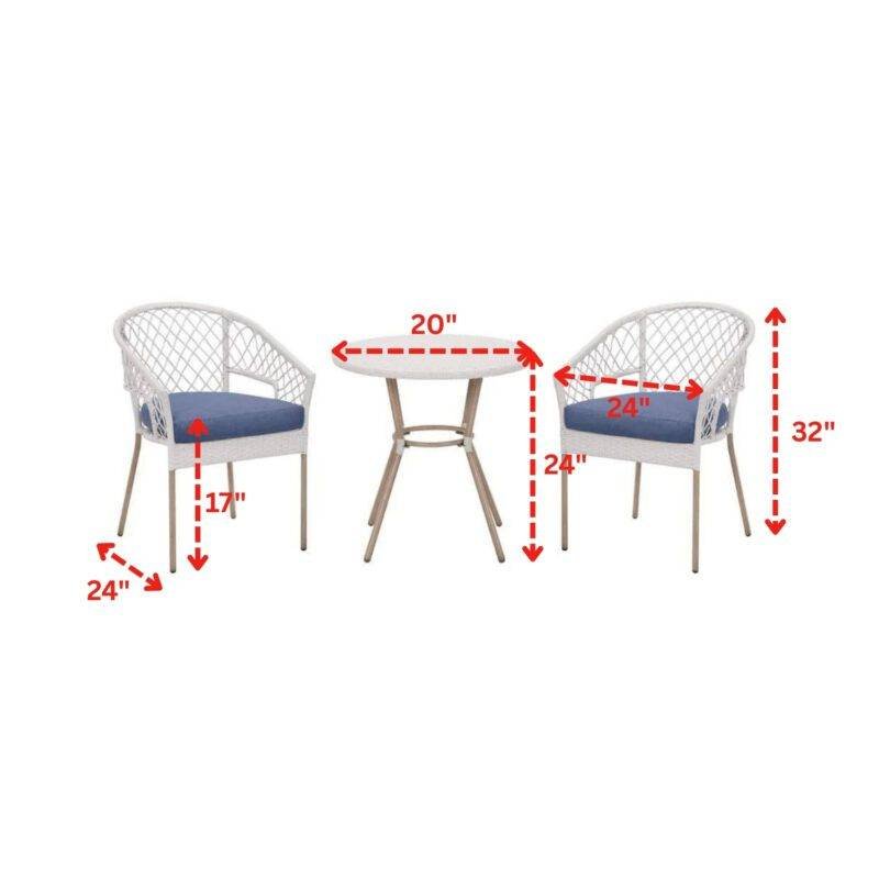 3 Piece Handwoven Wicker Patio Set (White & Blue) - Image 2