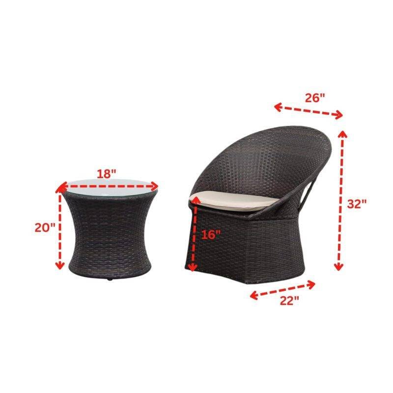 3-Piece Rattan Wicker Patio Set (Dark Brown & Cream) - Image 2