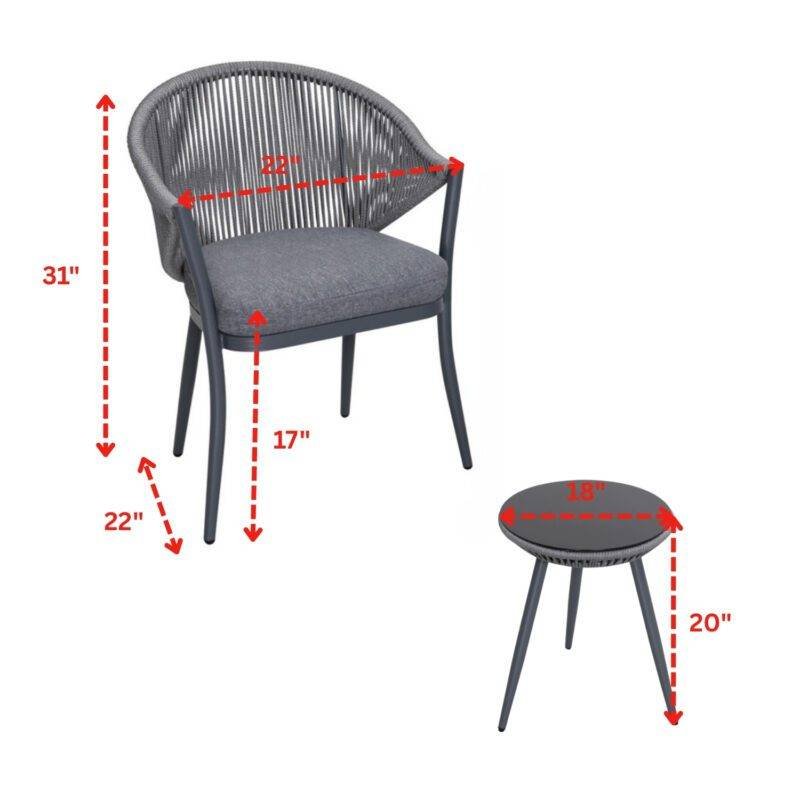 3 Piece Outdoor Rope Bistro Set (Grey) - Image 2