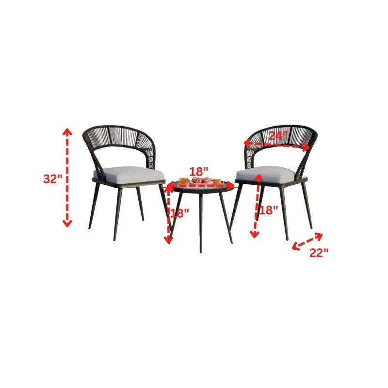 3-Piece Outdoor Rope Patio Set (Black & Grey) - Image 2