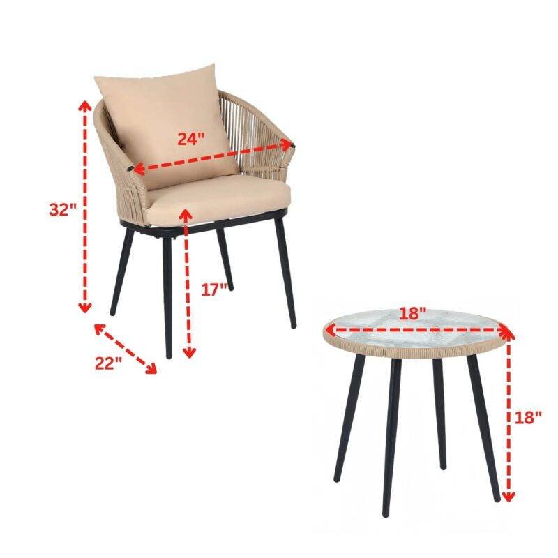 All Weather Outdoor Beige Rope Patio Set With Cream Cushion - Image 2