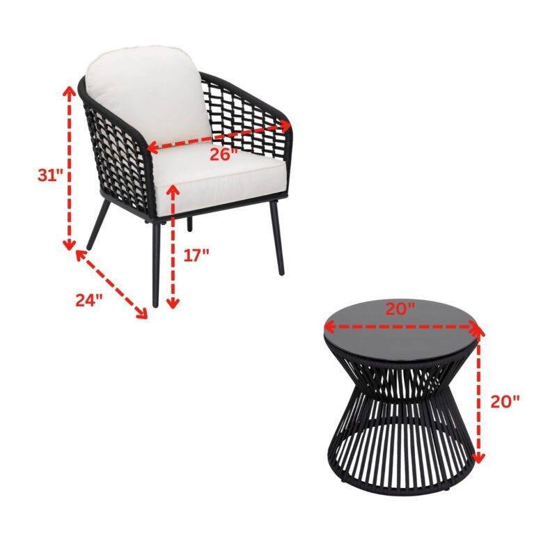 3 Piece Patio Outdoor All Weather Set (Black & Off-White) - Image 2