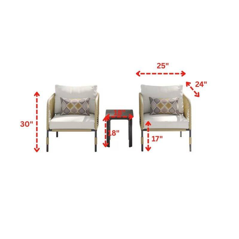3-Piece Outdoor Rope Patio Bistro Set (Beige & Off-White) - Image 2