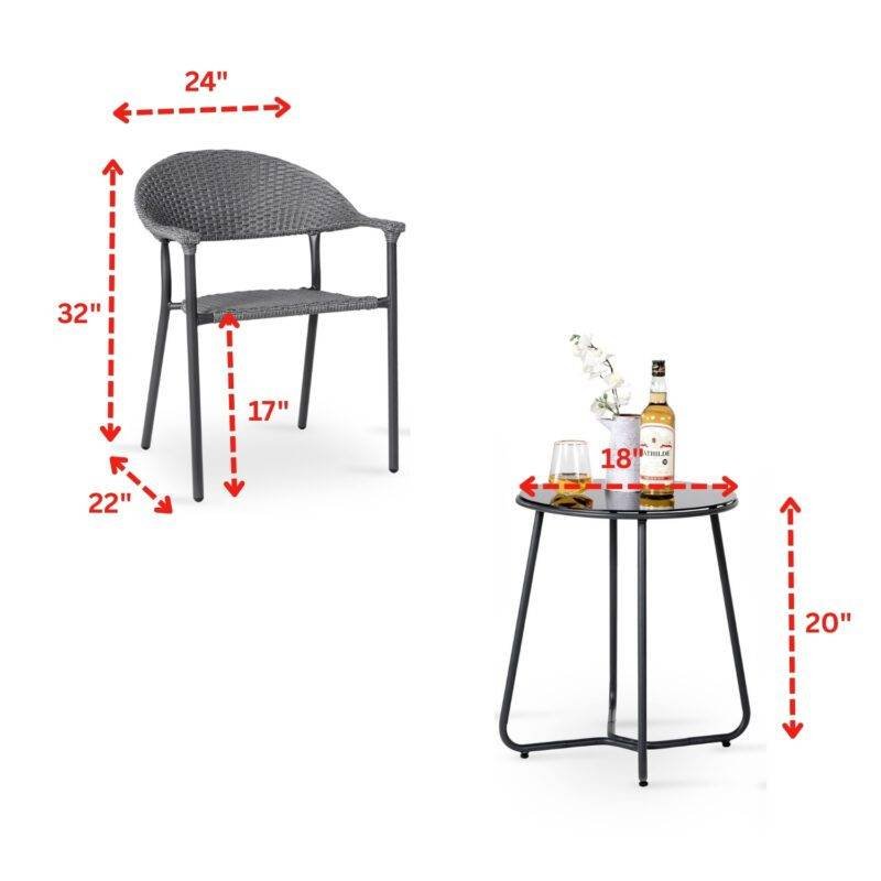 Outdoor Rattan Wicker Chairs with Coffee Table (Dark Brown) - Image 2