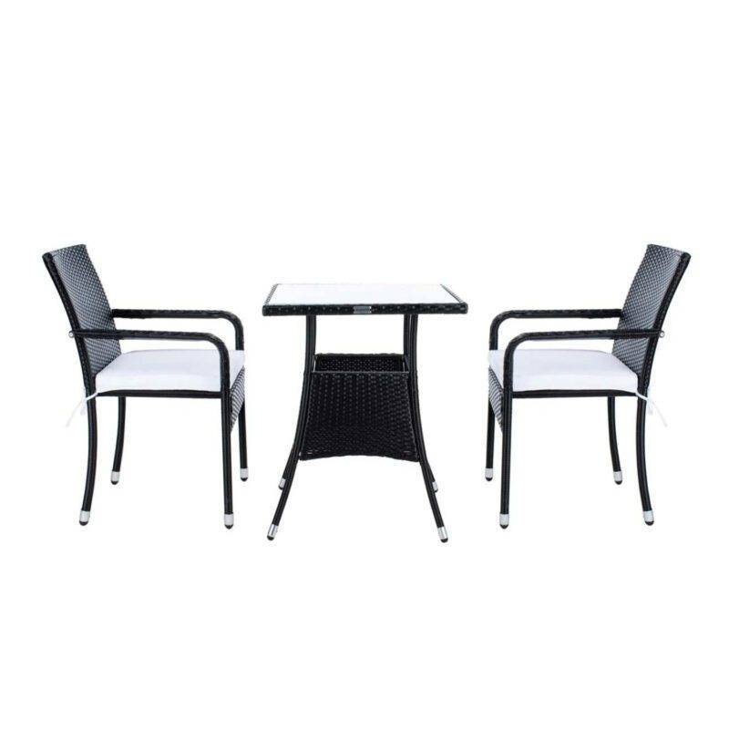 3 Pieces Outdoor Wicker Patio Set (Dark Brown & Off-White) - Image 3