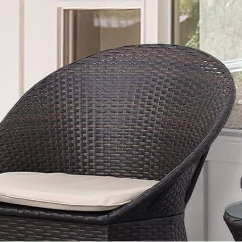3-Piece Rattan Wicker Patio Set (Dark Brown & Cream) - Image 3