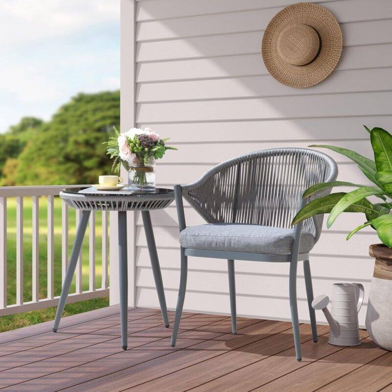 3 Piece Outdoor Rope Bistro Set (Grey) - Image 3