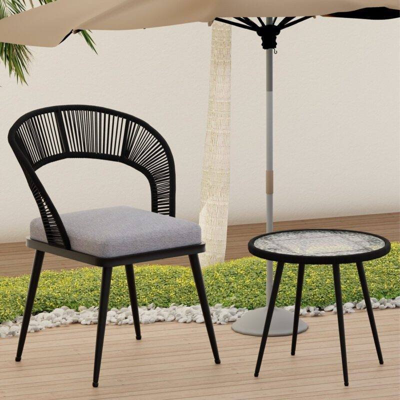 3-Piece Outdoor Rope Patio Set (Black & Grey) - Image 3