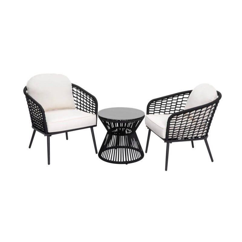 3 Piece Patio Outdoor All Weather Set (Black & Off-White) - Image 3