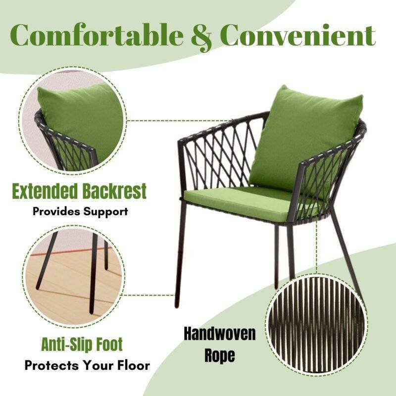 3 Piece Outdoor Rope Bistro Set (Black & Green) - Image 4