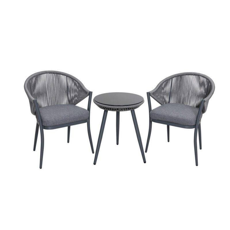 3 Piece Outdoor Rope Bistro Set (Grey) - Image 4
