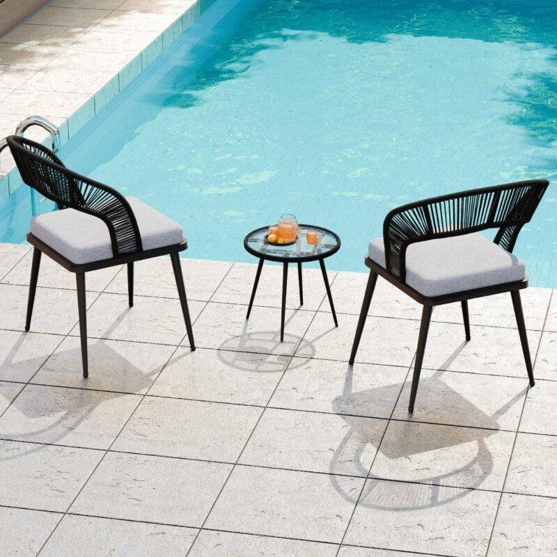 3-Piece Outdoor Rope Patio Set (Black & Grey) - Image 4