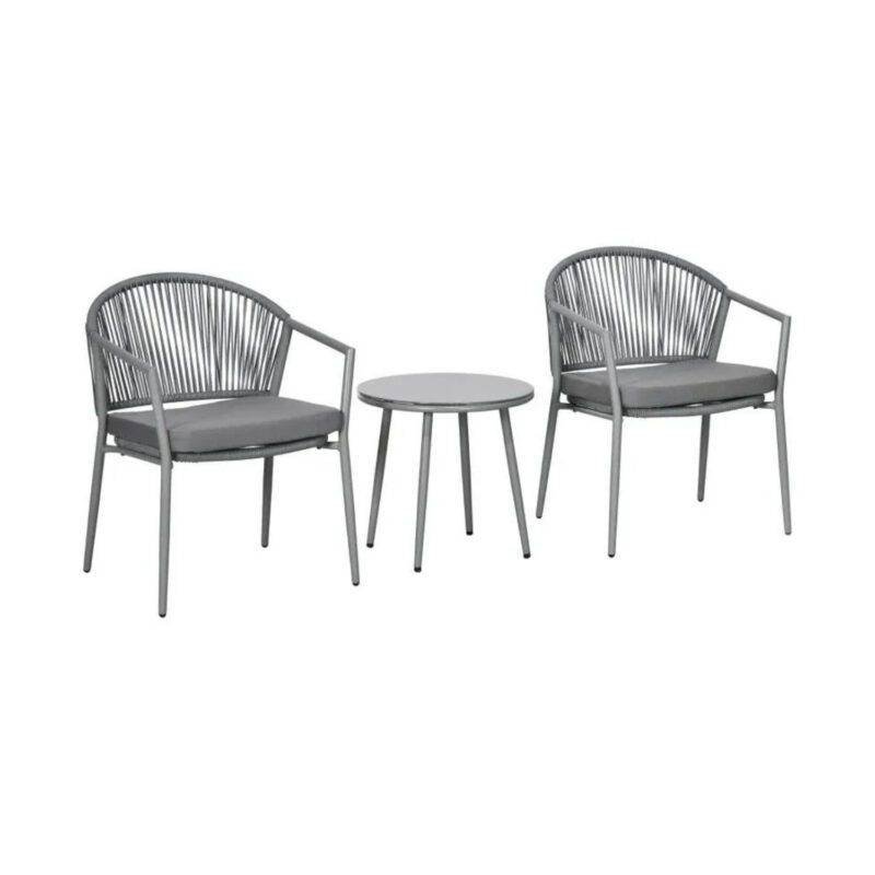 3 Piece Rope Patio Bistro Outdoor Conversation Set (Grey & Dark Grey) - Image 4