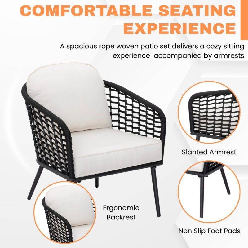 3 Piece Patio Outdoor All Weather Set (Black & Off-White) - Image 4