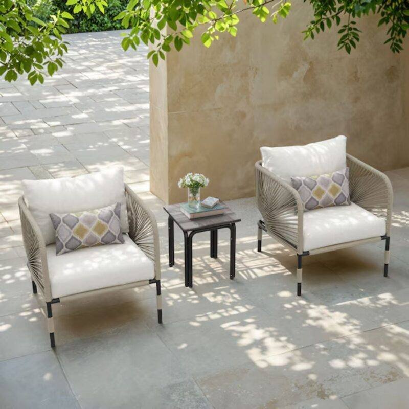 3-Piece Outdoor Rope Patio Bistro Set (Beige & Off-White) - Image 4