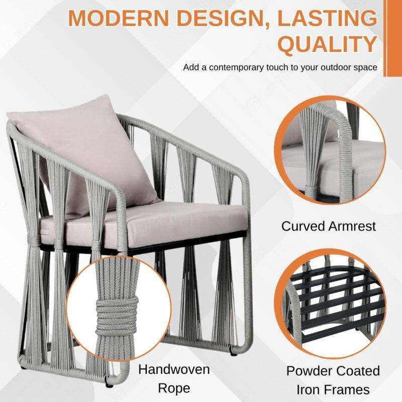 3-Piece Outdoor Rope Patio Set (Grey) - Image 4