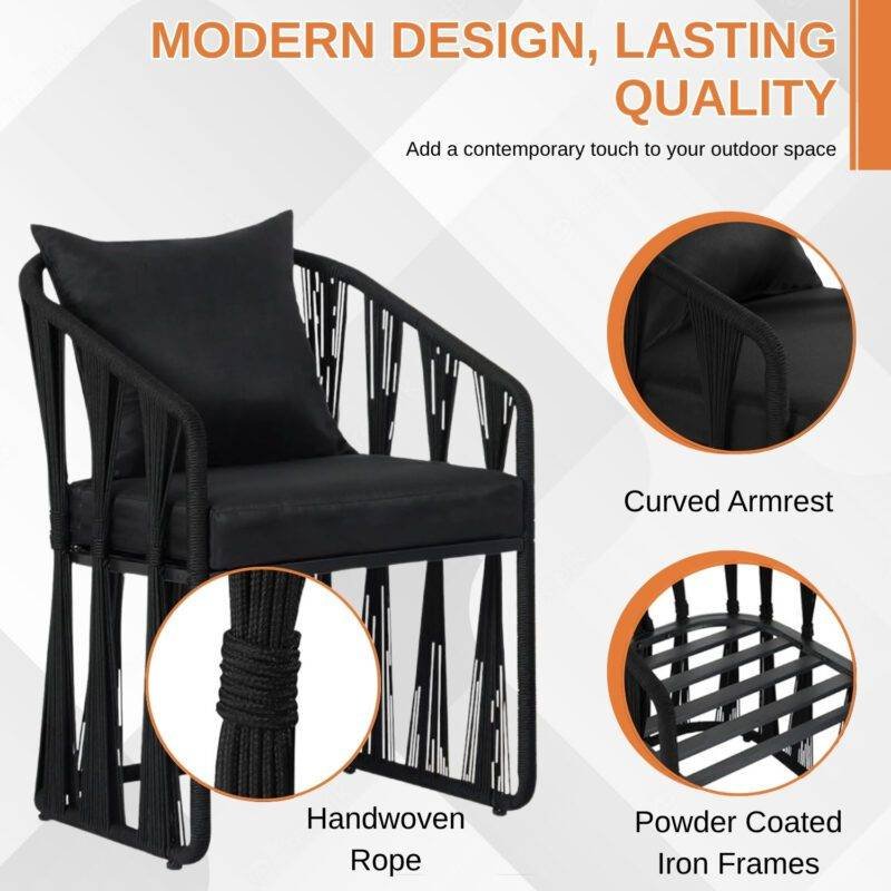 3-Piece Outdoor Rope Patio Set (Black) - Image 4