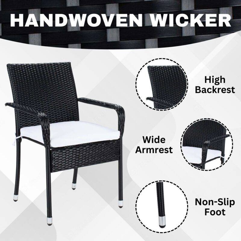 3 Pieces Outdoor Wicker Patio Set (Dark Brown & Off-White) - Image 4