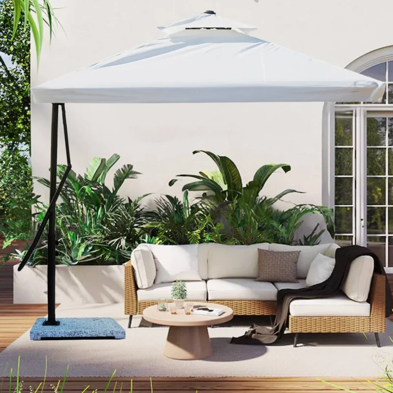 10ft Side Pole Square Shape Outdoor Umbrella With Marble Base (Off-White) - Image 4
