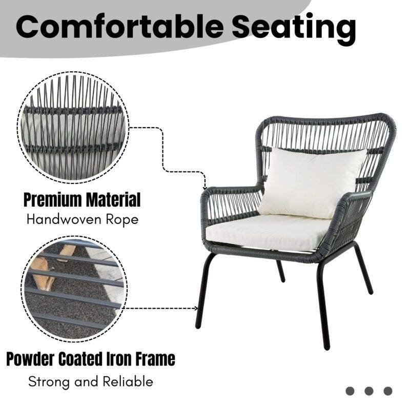 Outdoor Rope 3 Piece Patio Set (Grey & Off-White) - Image 5