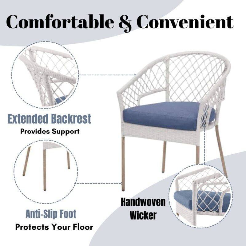 3 Piece Handwoven Wicker Patio Set (White & Blue) - Image 5