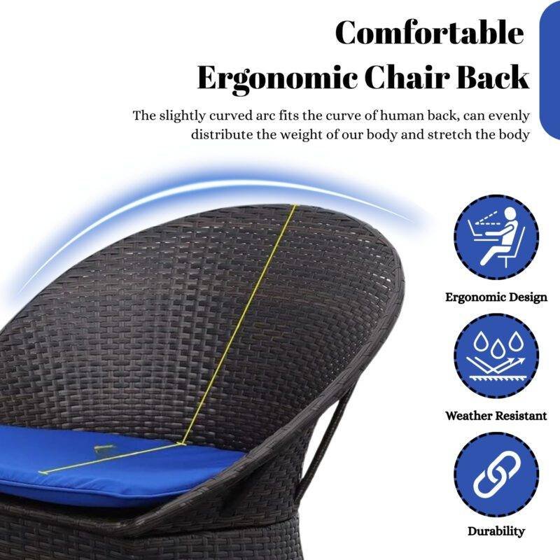 3-Piece Rattan Wicker Patio Set (Dark Brown & Blue) - Image 5