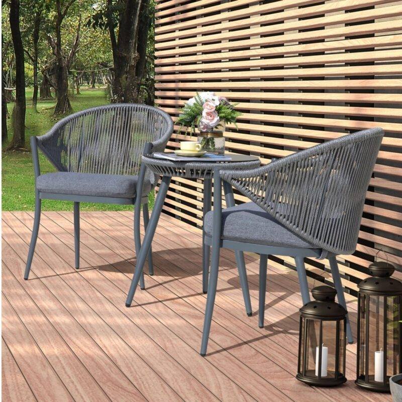 3 Piece Outdoor Rope Bistro Set (Grey) - Image 5