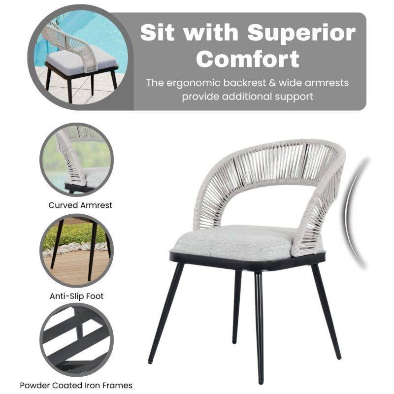 3-Piece Outdoor Rope Patio Set (Grey & Light Grey) - Image 5