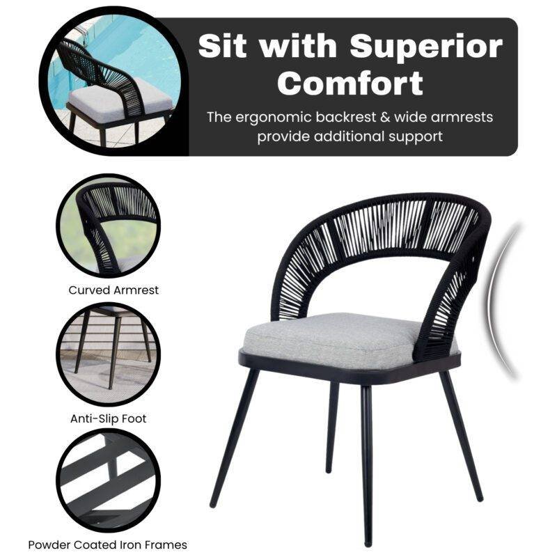 3-Piece Outdoor Rope Patio Set (Black & Grey) - Image 5