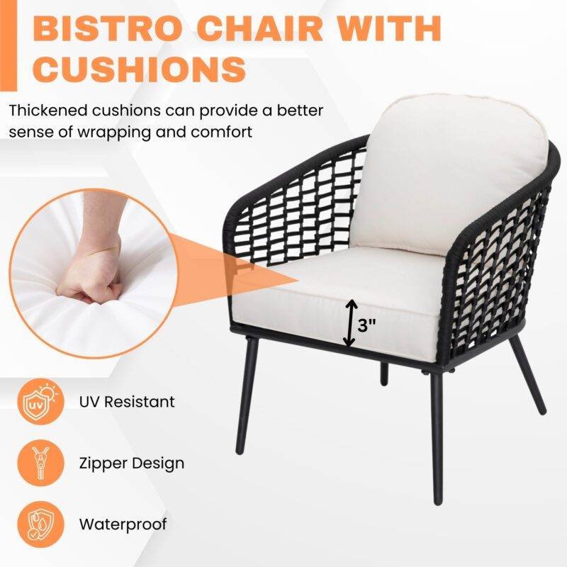 3 Piece Patio Outdoor All Weather Set (Black & Off-White) - Image 5