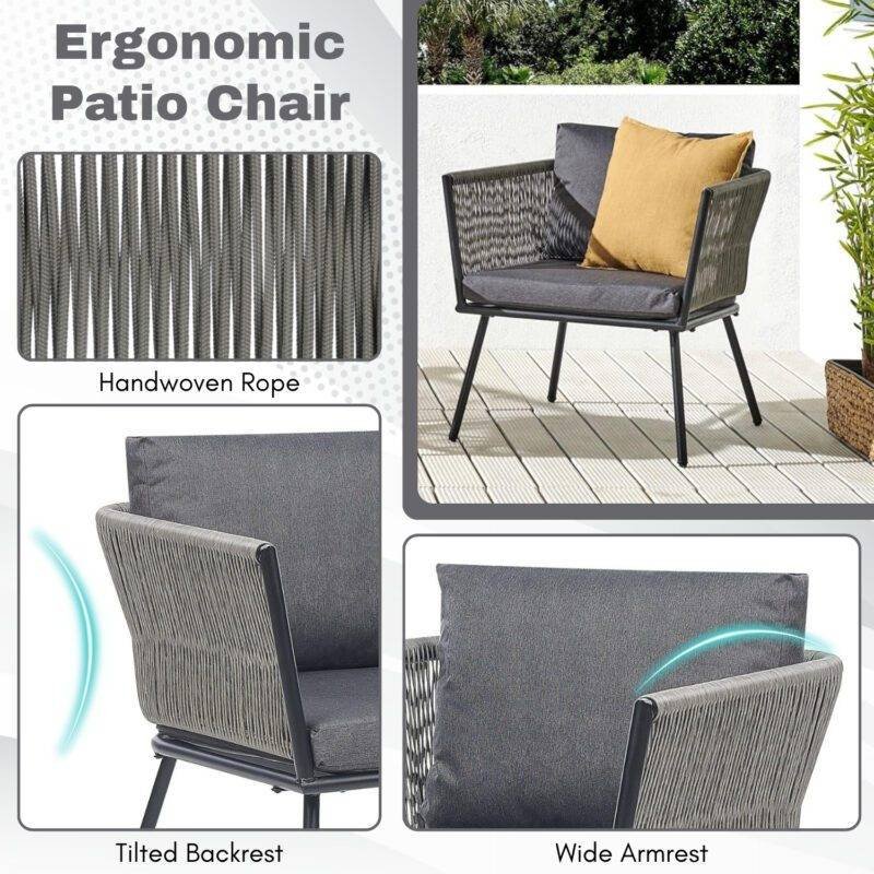 3 Piece Outdoor Rope Patio Set (Grey) - Image 5