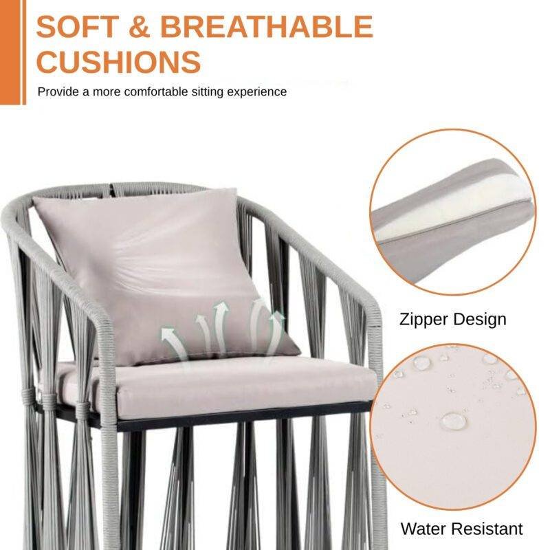 3-Piece Outdoor Rope Patio Set (Grey) - Image 5