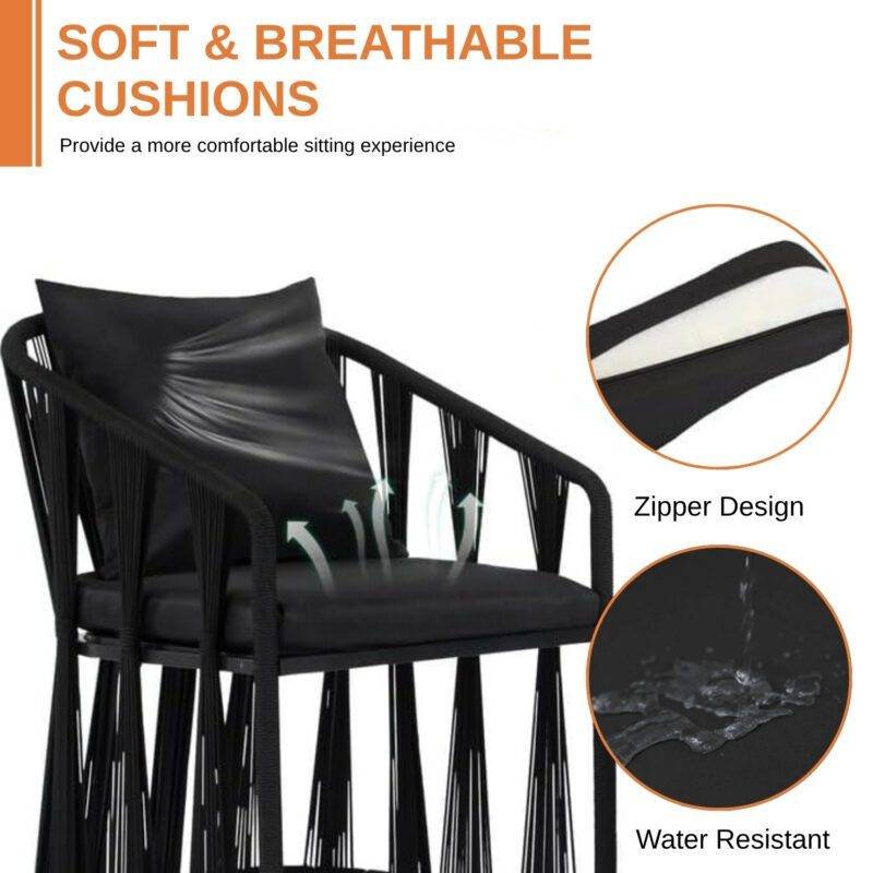 3-Piece Outdoor Rope Patio Set (Black) - Image 5