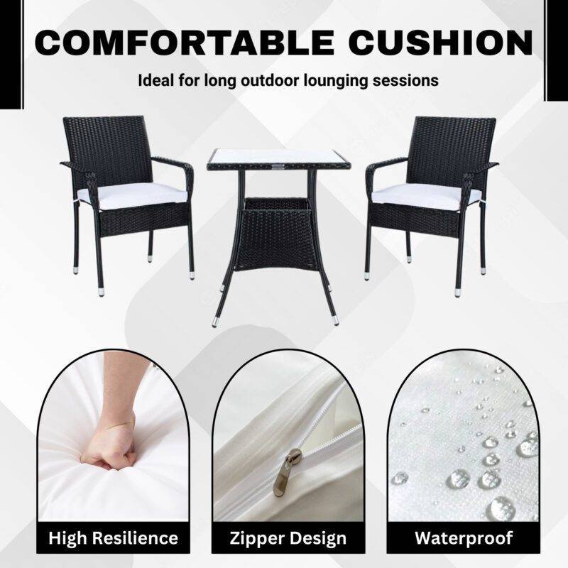 3 Pieces Outdoor Wicker Patio Set (Dark Brown & Off-White) - Image 5