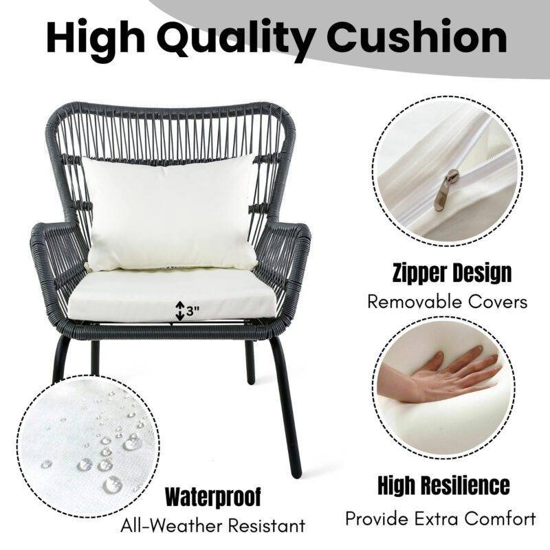 Outdoor Rope 3 Piece Patio Set (Grey & Off-White) - Image 6