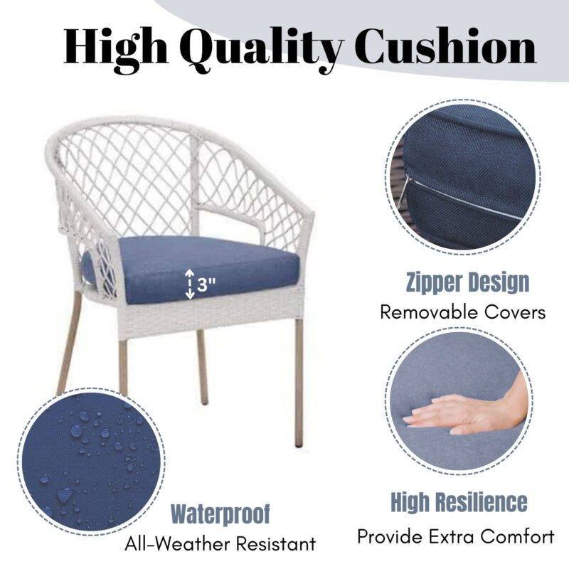 3 Piece Handwoven Wicker Patio Set (White & Blue) - Image 6