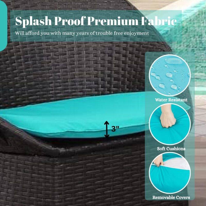 3-Piece Rattan Wicker Patio Set (Dark Brown & Sky-Blue) - Image 6