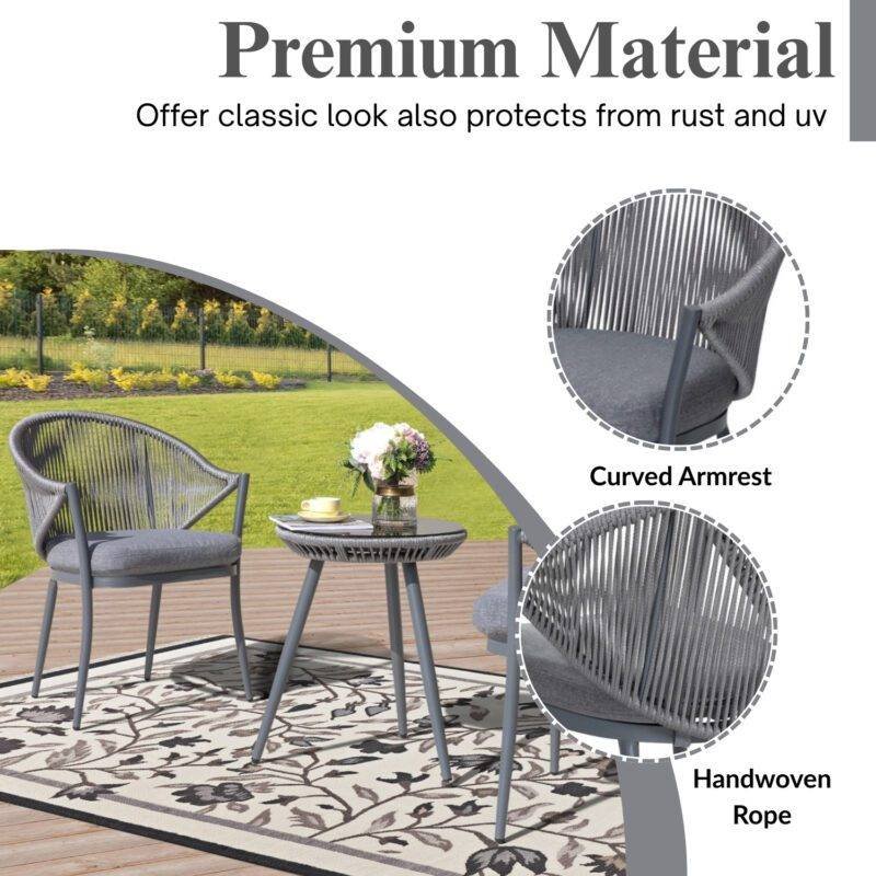 3 Piece Outdoor Rope Bistro Set (Grey) - Image 6