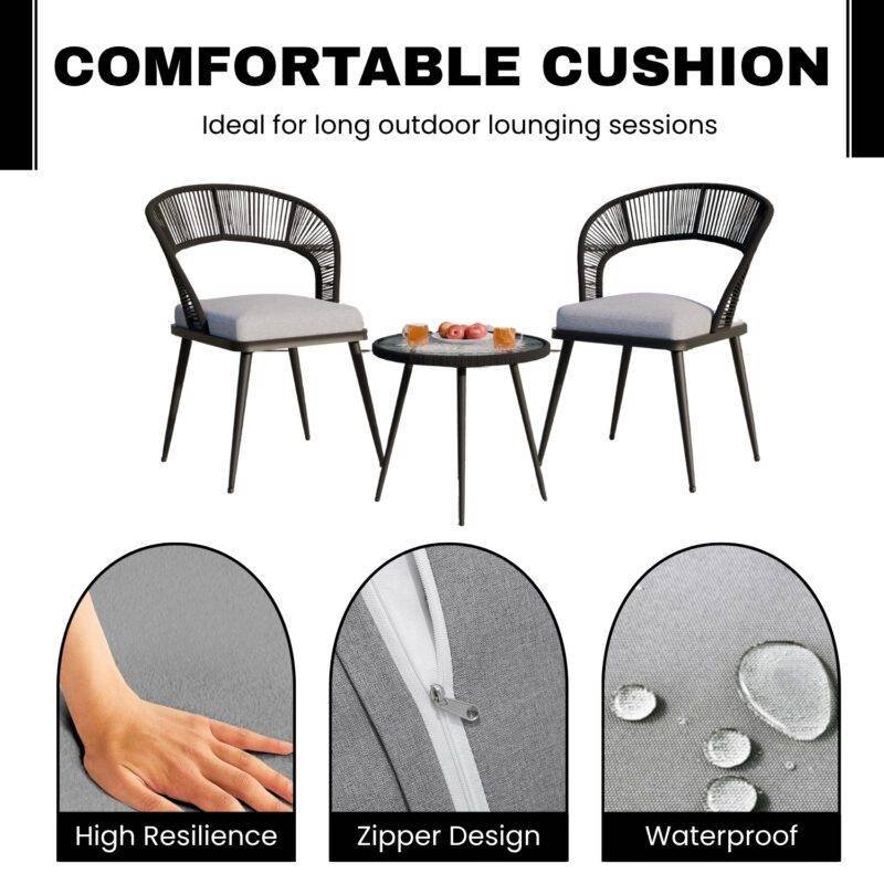 3-Piece Outdoor Rope Patio Set (Black & Grey) - Image 6