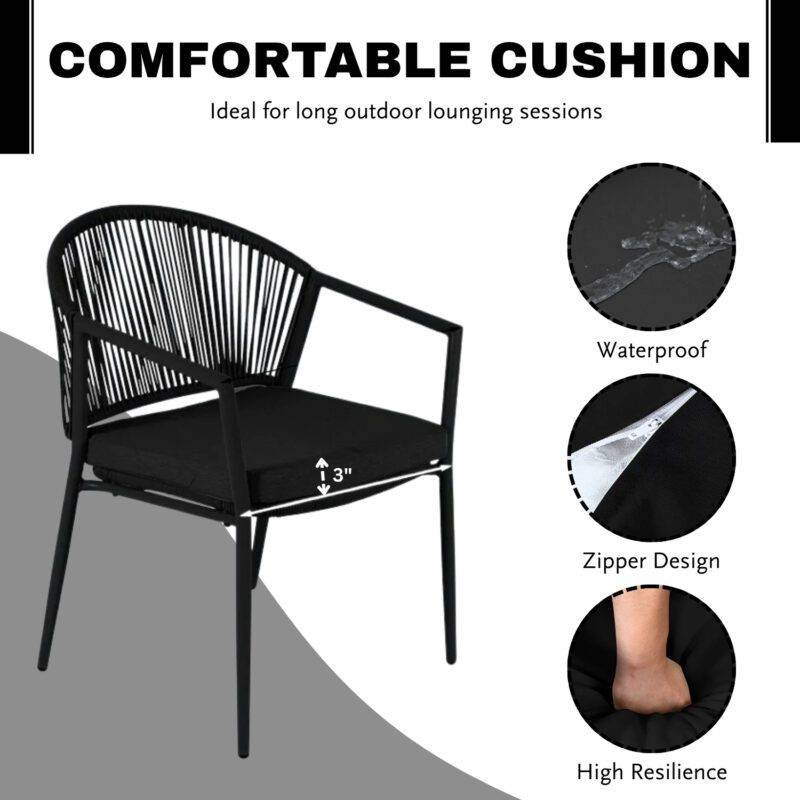 3 Piece Rope Patio Bistro Outdoor Conversation Set (Black) - Image 6
