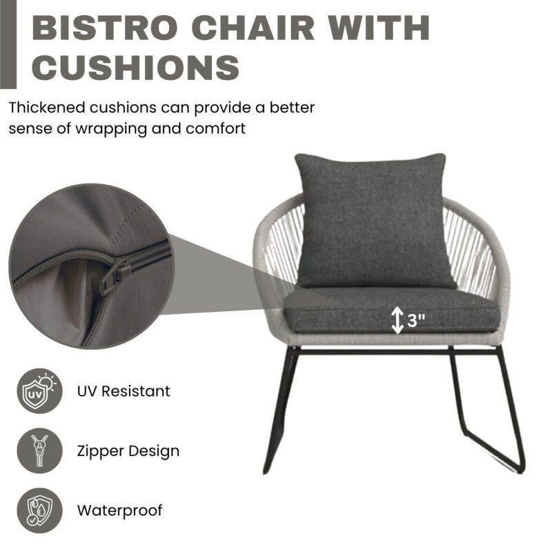 All Weather Outdoor Grey Rope Patio Set With Dark Grey Cushion - Image 6