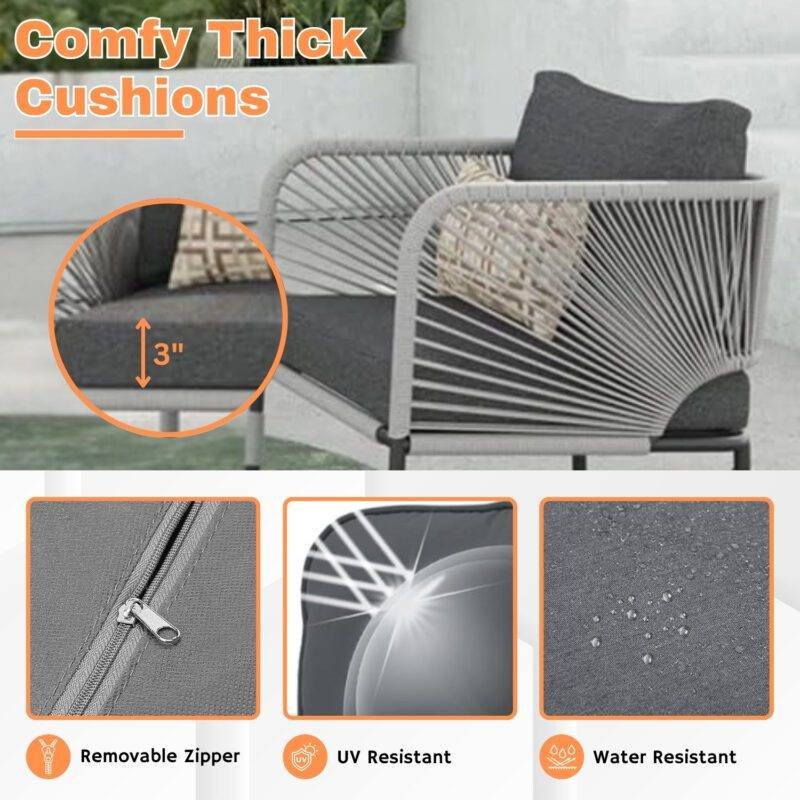 3-Piece Outdoor Rope Patio Bistro Set (Grey & Dark Grey) - Image 6
