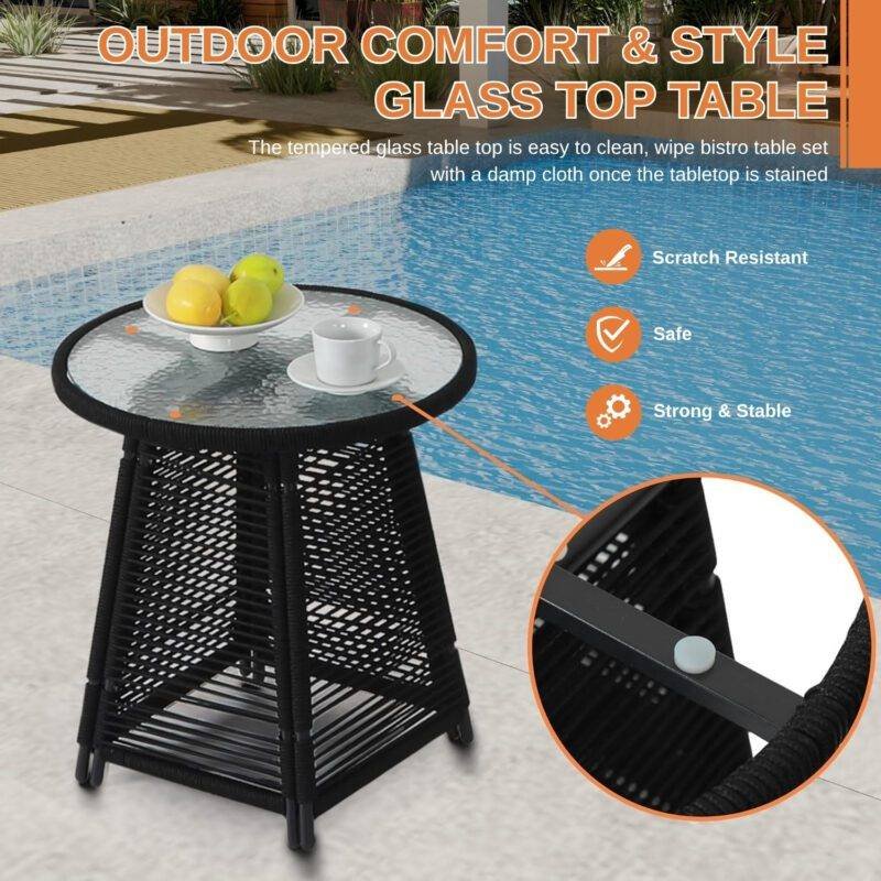 3-Piece Outdoor Rope Patio Set (Black) - Image 6