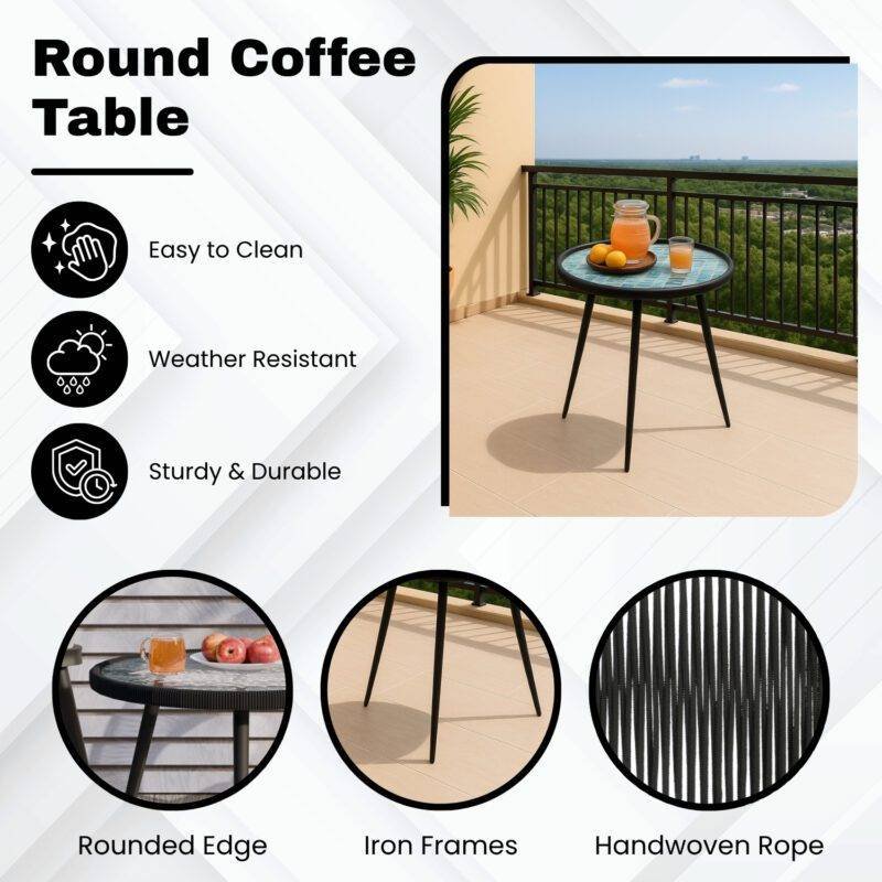 3-Piece Outdoor Rope Patio Set (Black & Grey) - Image 7