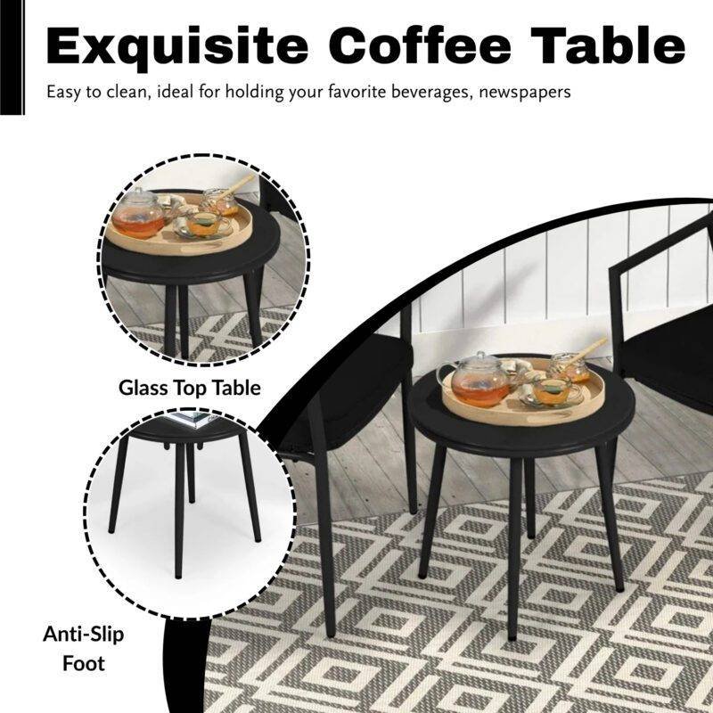 3 Piece Rope Patio Bistro Outdoor Conversation Set (Black) - Image 7