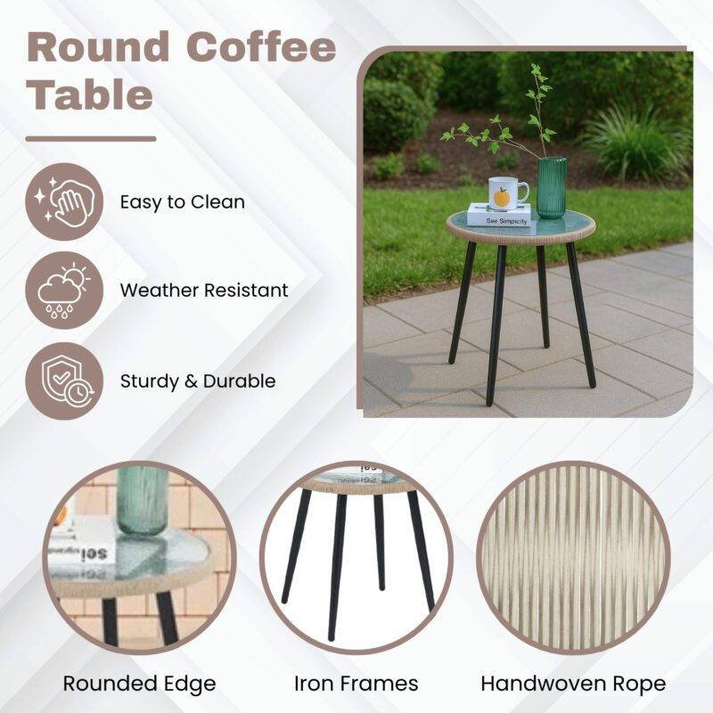 All Weather Outdoor Beige Rope Patio Set With Cream Cushion - Image 7