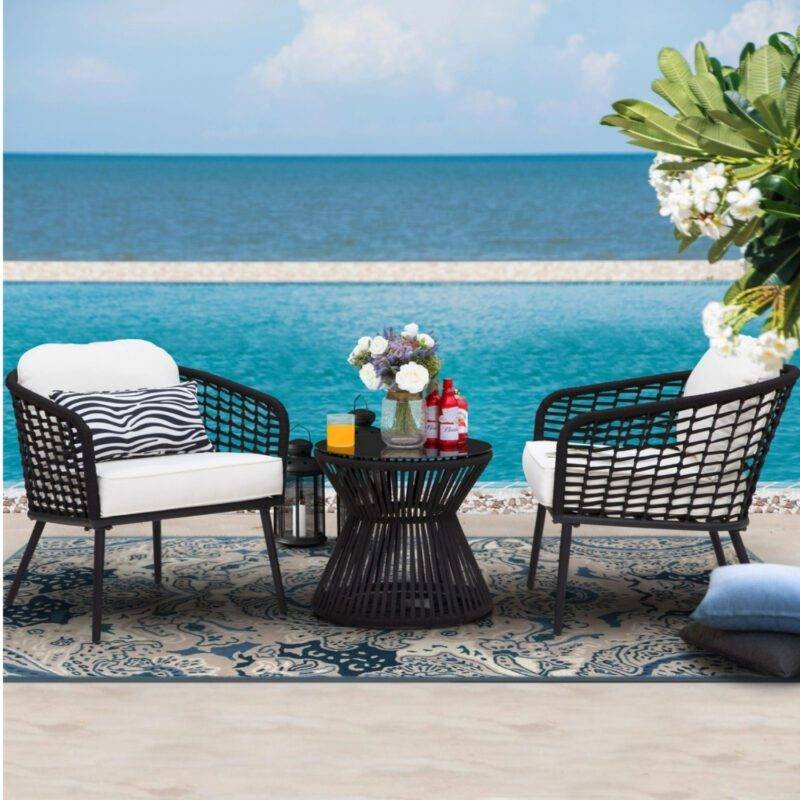 3 Piece Patio Outdoor All Weather Set (Black & Off-White) - Image 7