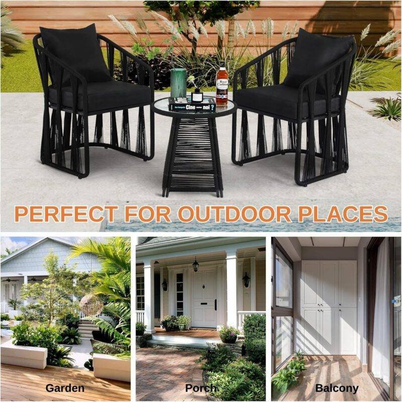 3-Piece Outdoor Rope Patio Set (Black) - Image 7