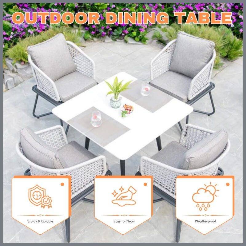 Outdoor Rope 5 Piece Dining Set (Grey) Table Top: Without glass - Image 8