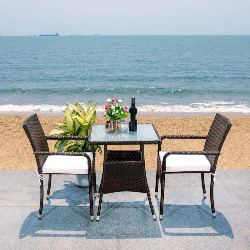 3 Pieces Outdoor Wicker Patio Set (Dark Brown & Off-White) - Image 8